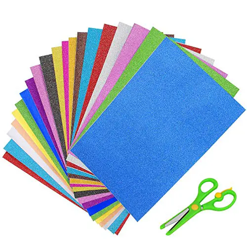 Glitter Cardstock Paper, 20 Sheets Adhesive Glitter Cardstock, Sparkly Sticker Paper for DIY Party Decor 10 Colors, Includes Children Safety Scissors