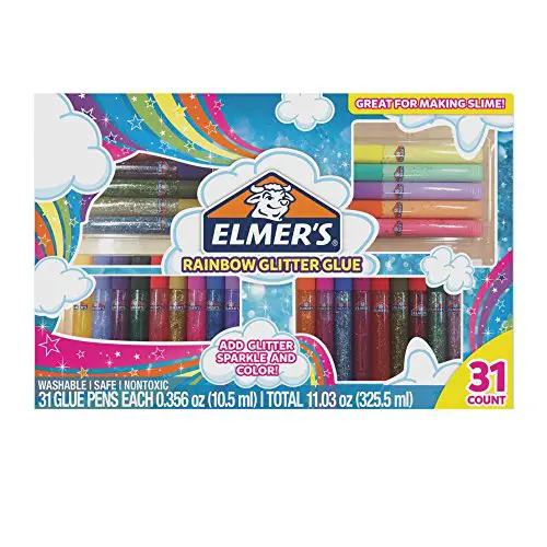 Elmer’s Rainbow Glitter Glue Pen Set, Assorted Colors, 0.356 Ounces Each, 31 Count - Great For Making Slime