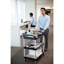 Load image into Gallery viewer, Rubbermaid Commercial Products Heavy Duty 3-Shelf Rolling Service/Utility/Push Cart, 200 lbs. Capacity, Black, for Foodservice/Restaurant/Cleaning/Workplace
