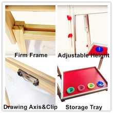 Load image into Gallery viewer, Hereinway DLone Easel for Kids, Kids Easel with Wooden Paper roll Holder Double-Sided Whiteboard &amp; Chalkboard Kids Art Easel Magnetics, Numbers and Others, for Kids,Tollders, Boys and Girls (Natural)
