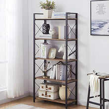 Load image into Gallery viewer, OIAHOMY Industrial Bookshelf，5-Tier Vintage Bookcase and Bookshelves，Rustic Wood and Metal Shelving Unit，Display Rack and Storage Organizer for Living Room, Brown Oak

