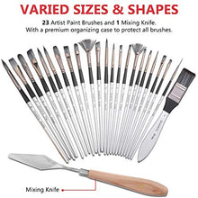 Load image into Gallery viewer, Artist Paint Brush Set of 24 - 23 Different Shapes + Mixing Knife with Organizing Case, Professional Painting Brushes Kit for Artist &amp; Beginner, for Acrylics, Watercolor, Gouache, Oil, Pain by Number

