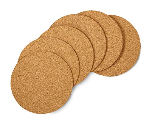 Hygloss Products Natural Cork Coasters - 3mm Eco Friendly Absorbent Saucers for Coffee, Cups, Wine & Drink Glasses, - 6”, Set of 6