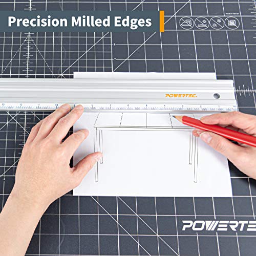 POWERTEC 71332 Anodized Aluminum Straight Edge Ruler | 38 inch | Metal Straightedge Machined Flat to Within 0.001 Over Full 38 - Professional