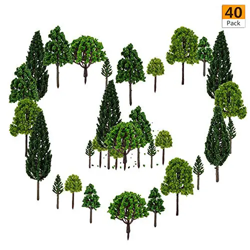 peony man 40 Pieces Model Trees -1.57 - 5.90 inch Mixed Model Tree Train Trees Architecture Diorama Ho Scale Model Trees for DIY Crafts or Building Model (Natural Green)