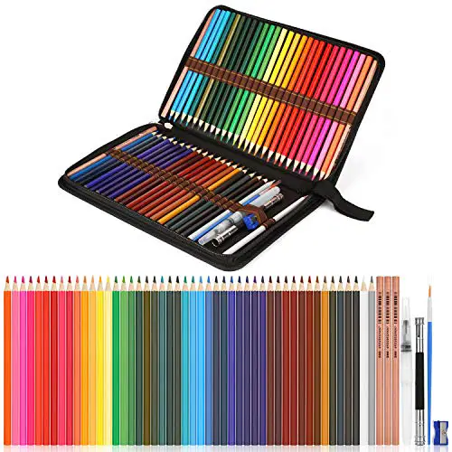 Watercolor Pencils, AGPTEK Professional Watercolor Pencils Set, 48 Colored Pencils with Dip Pens,Pencil Extender,Three 2B Pencils,Water Brush pen,Pencil sharpener and Zipper Case