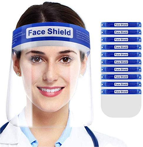 Face Shield, 10 Pack Clear Mask with Glasses for Kids and Adult, Anti-Fog Reusable Plastic Safety Face Shield No Installation Required with Comfortable Sponge and Elastic Band for Women Men