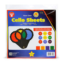 Load image into Gallery viewer, Hygloss Products Cello Sheets - Great for Arts, Crafts, DIY Projects, Classroom Activities, Gift Wrapping and More - 12 x 12 Inches - 4 Colors, 12 of Each - 48 Pack
