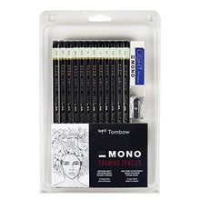 Load image into Gallery viewer, Tombow 51523 MONO Drawing Pencil Set, Assorted Degrees, 12-Pack. Professional Quality Graphite Pencil Set with Eraser and Sharpener
