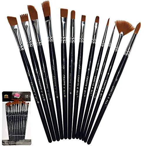 Crafts 4 All Paint Brushes Set Professional Fine Round Pointed Nylon Artist Brush Tips for Acrylic Watercolor and Oil Painting Professional - Set of 12
