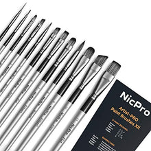 Load image into Gallery viewer, Nicpro 12 PCS Acrylic Paint Brushes Artist Taklon Painting Brush Set for Watercolor Oil Gouache Ceramic Face Body Shoes Craft Model, Kid &amp; Adult Art Paintbrushes
