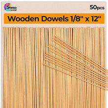 Load image into Gallery viewer, StesoSHOP Wooden Dowel Rods - Thin Rod 12 inches - 1/8 Dowels - 50 pcs - Wood Dowels Crafts - Best Price - Wood Dowels for Wedding Ribbon Wands - 30cm-3mmØ
