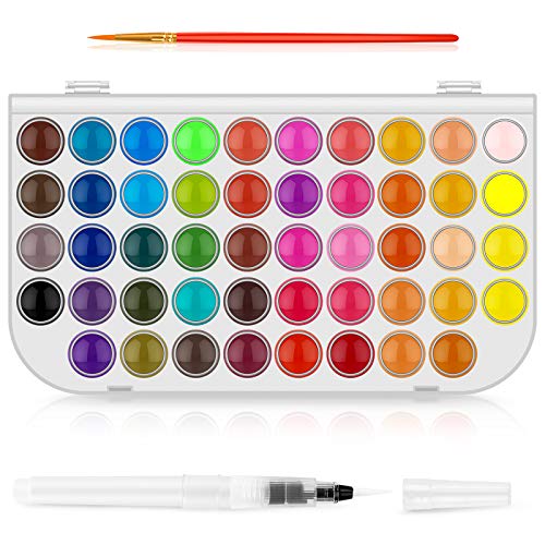 Watercolor Paint Set, Taotree 48-Color Watercolors Cake & a Brush a Refillable Water Brush Pen, Portable Water Colors Paints Set for Kids Children Students Adults Beginner Artists Painting Supplies