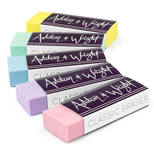 Ashton and Wright - Classic Eraser - Latex Free Plastic Rubber - Pack of 5 Pastel, AW-ER-P5