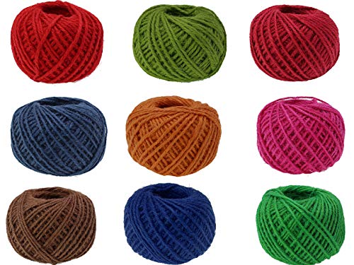 PAMIR TONG Hemp Cord 2mm Natural Jute String Twine Cord Gift Wrapping Twine Party Wedding Favors DIY (9 Colors 9 Roll)