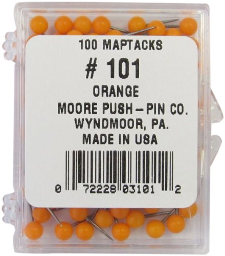 Moore Push-Pin Orange Map Tacks (101)