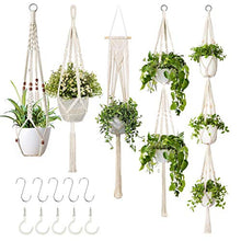 Load image into Gallery viewer, GROWNEER 5 Packs Macrame Plant Hangers with 5 Hooks, Different Tiers, Handmade Cotton Rope Hanging Planters Set Flower Pots Holder Stand, for Indoor Outdoor Boho Home Decor
