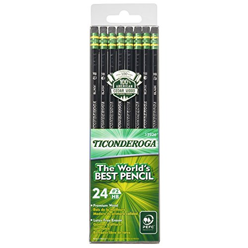 Ticonderoga Pencils, Wood-Cased, Graphite #2 HB Soft, Black, 24-Pack (13926)