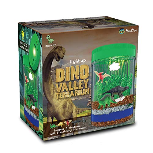 Light-Up Terrarium Kit for Kids with 5 Dinosaur Toys, STEM Educational DIY Science Project - Create Your Customized Mini Dinosaur Garden for Children - Best Gift for Boys and Girls Age 3, 4, 5, 6, 7