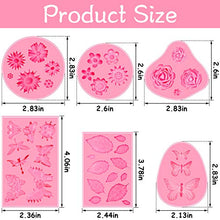Load image into Gallery viewer, 6 Pack Fondant Molds, Mini Flower Mold Butterfly Molds Leaf Mold, Rose Clay Molds Pink Polymer Clay Molds, Non-stick Silicone Molds for Cake Decorating - Butterfly/Rose/Leaves
