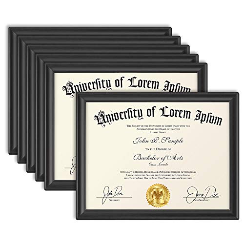 Icona Bay 8.5x11 (22x28 cm) Certificate Frames (Black, 6 Pack), Contemporary Diploma Frames 8.5 x 11, Composite Wood Document Frames for Walls or Table Top, Lakeland Collection