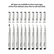Load image into Gallery viewer, Micro-Line Pen 10 Size Black, Fineliner Ink Pen, Waterproof Archival Ink Calligraphy Pens for Artist Illustration, Sketching, Technical Drawing, Brush Lettering
