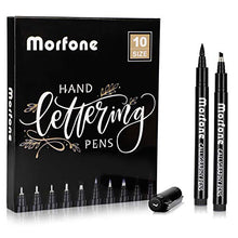Load image into Gallery viewer, Morfone 10 Size Hand Lettering Pens Calligraphy Brush Pens Black Ink Markers Set Art Kit for Beginners, Hand Writing, Drawing, Sketching, Journaling, Illustrations
