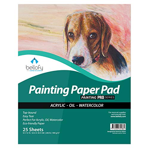 Bellofy Painting Paper Pad - 25 Sheets / 50 Pages - Acrylic Oil Watercolor Cold Pressed Rough Finish Paper for Painting - 9 x 12 inches, 246 lB / 400 GSM - Art Paper for Kids - Watercolor Sketchbooks