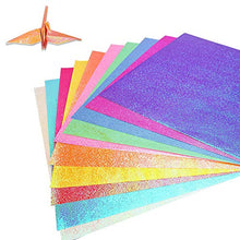 Load image into Gallery viewer, Lainrrew 200 Sheets Rainbow Origami Paper, 10 cm Glitter Square Origami Paper Shiny Folding Paper Easy Fold Glitter Paper Decoration Paper for DIY Crafts
