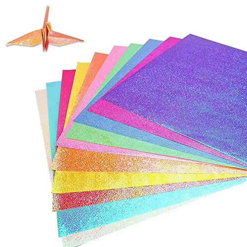 Lainrrew 200 Sheets Rainbow Origami Paper, 10 cm Glitter Square Origami Paper Shiny Folding Paper Easy Fold Glitter Paper Decoration Paper for DIY Crafts