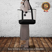 Load image into Gallery viewer, TOPDesign Stylish Canvas Tote Bag with External &amp; Internal Pockets, Open Top, Daily Essentials (Black/Natural)
