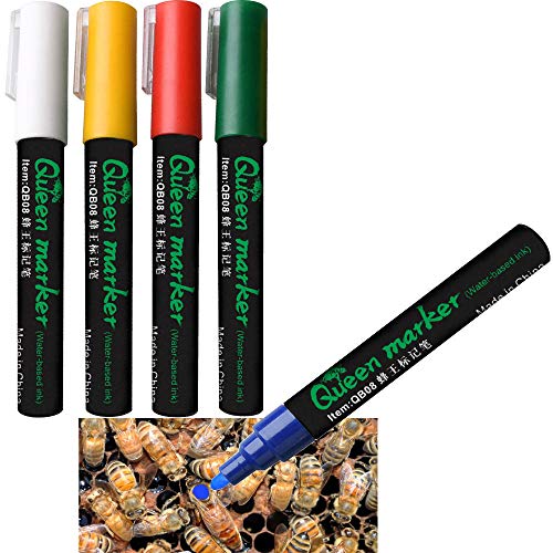 Non Toxic Queen Marker - (Your Choice Of Color) Best Queen Marking Pen 5 Pack (White,Yellow, Red, Green & Blue)