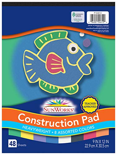 Pacon SunWorks Heavyweight Construction Paper Pad, 8 Assorted Colors, 9