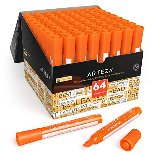 Arteza Orange Highlighters Set of 64, Wide Chisel Tips, Colored Highlighters Set, Office Supplies for Home, Office and Schools