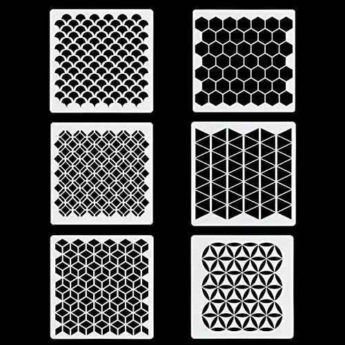 6 Set Sacred Geometric Honeycomb Stencils, 7Inch Sashiko Stencil Art Painting Templates for Scrapbooking Drawing Tracing DIY Furniture Wall Floor Décor