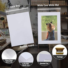 Load image into Gallery viewer, Acid Free 25 Pack 8x10 Pre-Cut Mat Board Show Kit for 5x7 Photos, Prints or Artworks, 25 Core Bevel Cut Matts and 25 Backing Boards and 25 Crystal Plastic Bags, White
