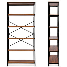 Load image into Gallery viewer, 5 Tier Industrial Bookshelf, Vintage Standing Storage Shelf, Display Shelving Units, Tall Bookcase, Industrial Metal Book Shelves for Living Room Bedroom and Home Office
