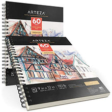 Load image into Gallery viewer, Arteza 9x12” Mixed Media Sketch Pad, 2 Pack, 110lb/180gsm, 120 Sheets (Acid-Free, Micro-Perforated), Spiral-Bound Pad, Ideal for Wet and Dry Media, Sketching, Drawing, and Painting
