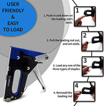 Load image into Gallery viewer, Heavy Duty Staple Gun with 600 Staples 3 in 1 - A Great Stapler Gun for Wood Crafts Upholstery Fabric &amp; Carpet -Fixing Decorations On The Wall &amp; Stapling Wire to The Fence
