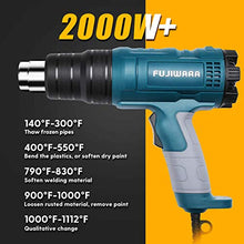 Load image into Gallery viewer, Heat Gun Kit 2000W with Dual-Temperature 5 Nozzles,Hot Air Gun 122ᵒF-1022ᵒF Heating in Seconds for DIY Shrink PVC Tubing/Wrapping/Crafts,Stripping Paint (2000W 2 Gears Temp Setting)
