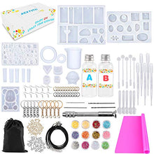 Load image into Gallery viewer, XEVFITN Epoxy Resin Molds Jewelry Making Kit For Beginners, Silicone Casting Molds For Keychain Pendant Crafts Bracelet Making Set Contains Molds, Epoxy Resin, Silicone Mat, Glitter Sequins, Tools Set
