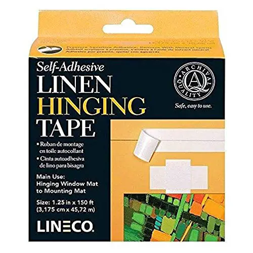 Lineco Self-Adhesive Linen Hinging Tape. Acid-Free, Neutral pH Fabric. 1.25 inches X 150 Feet. Trusted Tape for Hinging, Matboards, Mounting, Conservation, Framing, Craft, DIY. White.