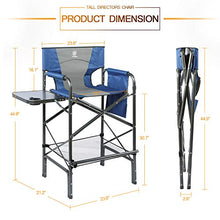 Load image into Gallery viewer, EVER ADVANCED Tall Directors Chair Foldable Makeup Artist Chair Bar Height with Side Table Cup Holder and Storage Bag Footrest, Supports 350LBS (Blue/Grey)
