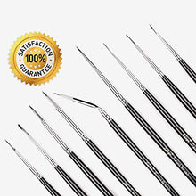 Load image into Gallery viewer, Xileyw Fine Enamel Detail Brushes Set - 9 Pieces Miniature Paint Brushes for Detailing Art Painting - Acrylic, Watercolor, Painting Models, Airplane Kits,Tempera, Face Painting, Nail Art Painting,
