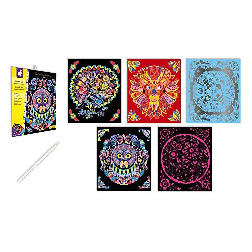 Janod Crafts – No Glue No Mess Scratch Art Animal Mandalas – Creative, Imaginative, Inventive, and Developmental Play -- STEAM Approach to Learning – Ages 7+ (J07892)