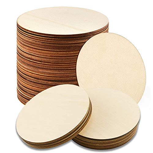 WLIANG 25 Pcs 4 Inch Unfinished Wood Circles Round Disc Cutouts, Natural Blank Wooden Rounds Cutouts, Blank Round Wooden Circles for DIY Crafts, Painting, Staining, Coasters Making, Home Decorations