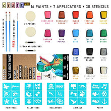 Load image into Gallery viewer, Craft Pro Face Paint - Vegan + Cruelty Free. Sensitive Skin Approved. Includes Guidebook, Applicators, Stencils. Easy ON Easy Off (Water Activated Body Paint)
