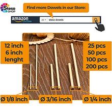 Load image into Gallery viewer, StesoSHOP Wooden Dowel Rods - Thin Rod 12 inches - 1/8 Dowels - 50 pcs - Wood Dowels Crafts - Best Price - Wood Dowels for Wedding Ribbon Wands - 30cm-3mmØ
