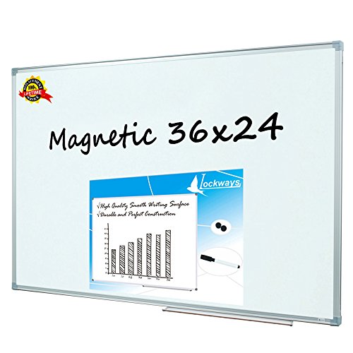Lockways Magnetic Dry Erase Board - Magnetic Whiteboard/White Board 36 x 24 Inch, 1 Dry Erase Markers, 2 Magnets for School, Home, Office