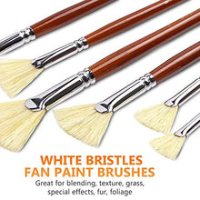 Load image into Gallery viewer, Artist Fan Paint Brush Set of 7, White Hog Bristle Natural Hair Anti-Shedding Brush Tips, Long Wooden Handle for Comfortable Holding, Great for Acrylic Watercolor Oil Painting
